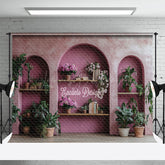 Lofaris Retro Pink Hollow Arch Book Plant Photo Backdrop